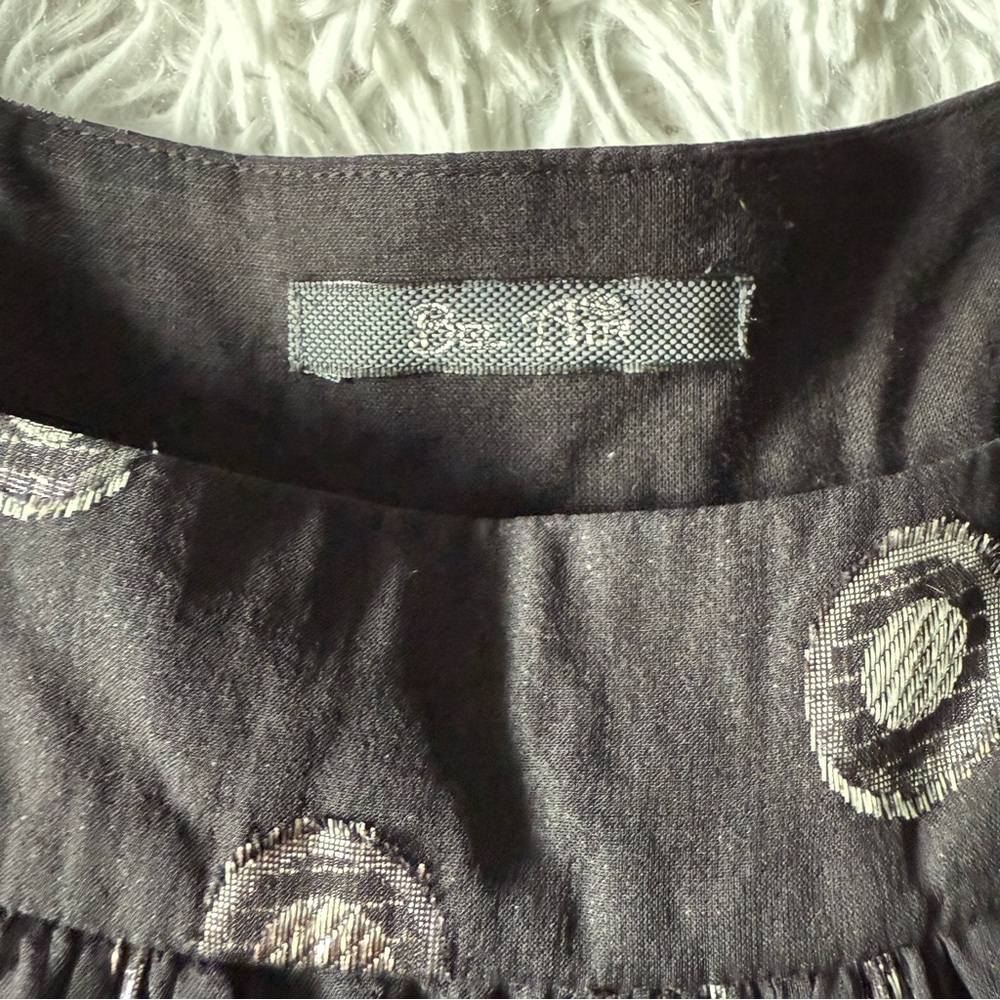 Bel Air Black Silk A-Line Mini Dress with Silver Metallic Embellishments Size L - Picture 7 of 8